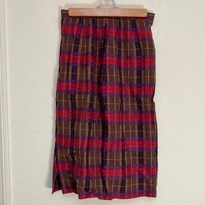 Reonoble Brown Skirt Plaid Red Purple Pencil Midi Preppy Dark Academia Sz XS